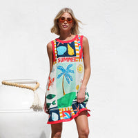 Womens Fitted Printed Colorblock Sleeveless Tank Dress