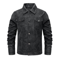 Men's Lapel Leather Jacket Chest Button Pocket Casual Slim Fit
