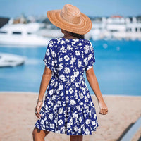 Resort-style Floral-print V-neck Short Sleeve Dress