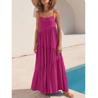 Womens Loose Casual Pleated Irregular Dress Beach Slip Maxi Dress