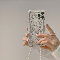 Ins Sketch Flower Pearl Chain Phone Case