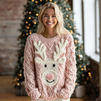 Womens Christmas Top Crew-neck Sweater In Faux Wool