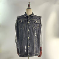 Casual Motorcycle Bone Print Punk Denim Vest