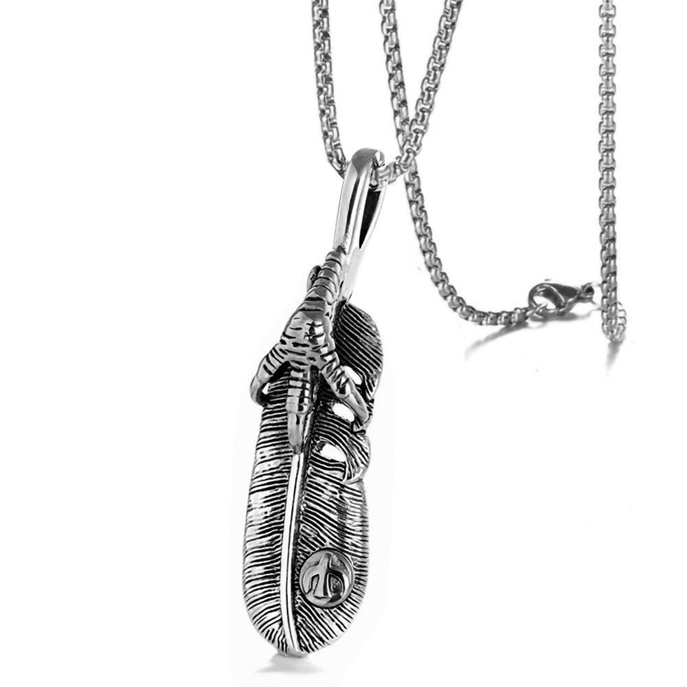 Titanium Steel Casting Feather Pendant Necklace