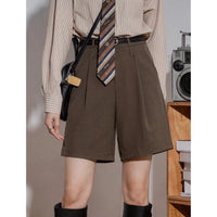 Women's High Waist Straight Suit Cropped Pants Retro Bermuda Shorts