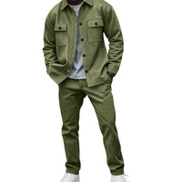 Men's Suede Solid Color Single-breasted Tooling Cardigan Two-piece Set