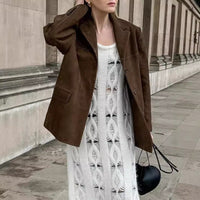 Ladies Faux Suede Suit Jacket Casual Coat
