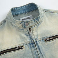 Men's High Street Fashion American Vintage Zipper Stand Collar Multi-pocket Jacket