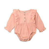 Infant And Toddler Cotton And Linen Solid Color Long-sleeved Romper Romper Bodysuit