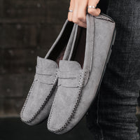 Hand-stitched Men's Beanie Shoes Velvet Leather Handmade