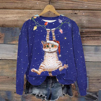 Womens Casual Christmas-Print Crew-Neck Sweatshirt