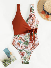 European And American Tropical Plants Multicolor Printing Bikini One-piece