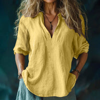 Women's Cotton And Linen V-neck Shirt