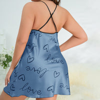 Plus Size Women's Backless Slip Dress Heart Printing Nightdress