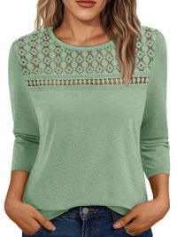 Women's Round Neck Top Lace Hollow Breathable All-match Long Sleeve