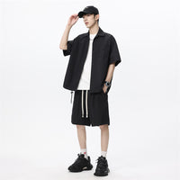Men's Loose Shorts Casual Shirt Hemp Light Breathable Non-stick Two-piece Set