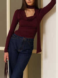 Ribbon V-neck Scarf Long-sleeved Base Shirt