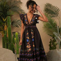 Womens Holiday Printed V-Neck Full-Sleeve Dress
