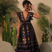 Womens Holiday Printed V-Neck Full-Sleeve Dress