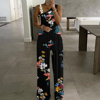 Women's Metal Buckle Vest Top High Waist Wide Leg Jumpsuit