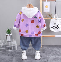 Children's Hooded Long-sleeved Sweater All-match Denim Trousers Children's Three-piece Suit