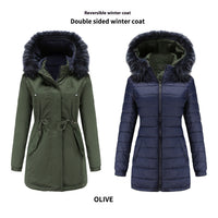 Double-sided Detachable Fur Collar Hat Quilted Parka