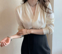5 Spring And Autumn V-neck White Shirt Women's Long Sleeve