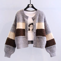 Short Spring And Autumn Knitted Retro College Style Round Neck Sweater