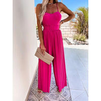 Women's Solid Color Sling Pleated Jumpsuit