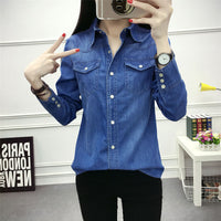 Spring New Nostalgic Slim-fit Denim Shirt Womens Long-sleeve Thin Base Layer Top