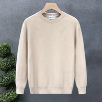 Mens Versatile Simple Solid-Color Apricot Knitted Sweater