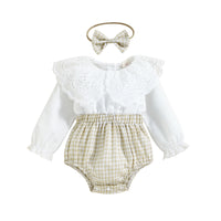 Infant Col Claudine Top Stitching Plaid Triangle Romper Suit
