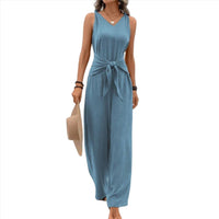 Womens V-neck Sleeveless Wide-leg Jumpsuit