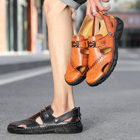 Genuine Leather Youth Casual Sandals Mens Trendy All-Match Slippers