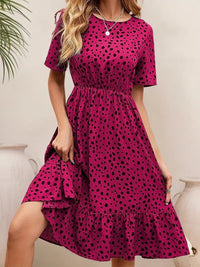 Womens Fashion Polka-Dot Crew-Neck Short-Sleeve Dress