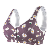 Women's Printed Wireless Wide Shoulder Strap Vest-style Soft Cotton Front Buckle
