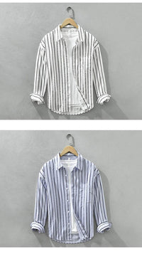 Square Collar Striped Casual Shirt Trendy Loose-fitting Versatile Blouse Pure Cotton Coat