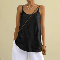 Cotton And Linen Camisole Womens Loose-Fitting Top With Pockets