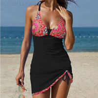 Drawstring Skirt Split Multi-color Swimsuit