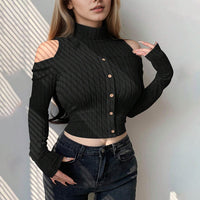 Off-the-shoulder Design Long Sleeve Short Bottoming Top