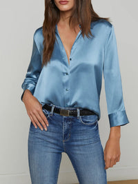 Satin Rayon Shirt Women's Solid Color Top Elegant Lapel