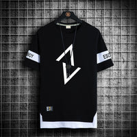 Summer New Fake Two-piece Printed Short-sleeved T-shirt Men Crew Neck Casual