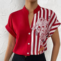 Double Contrast Color Floral Button Cardigan Short Sleeve Shirt