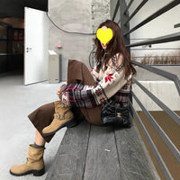 Womens Retro Color-Block Fur-Trim Cardigan Sweater