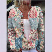 Autumn And Winter Floral Cardigan Round Neck Top