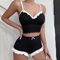 Lace-trimmed Top And Shorts Loungewear Set