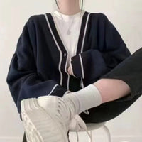 Contrast Color V-neck Knitted Cardigan Sweater Coat