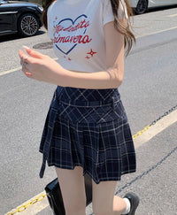 Retro Large Size High Waist College Style A- Line Pleated Skirt