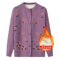 Thermal Underwear Fleece-lined Thickened Grandma Sweater Coat For Women