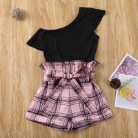 Girls' One Shoulder Ruffled T-shirt Shorts Set